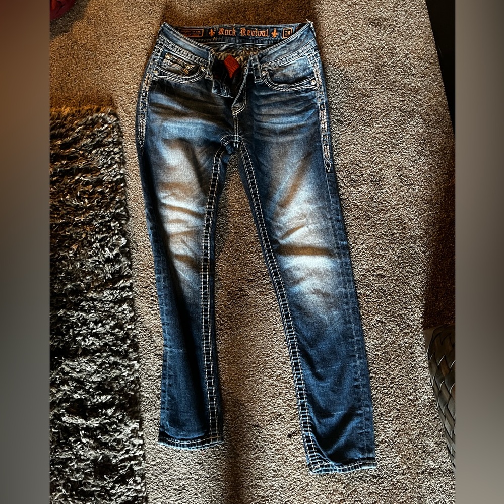 Rock Revival skinny jean. Like new. Size 29. Dark with light wash.